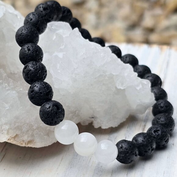 Snow Quartz & White Jade Lava Bracelets ✦ Grounding Crystal Duo ✦ Handmade NWT - Picture 3 of 8